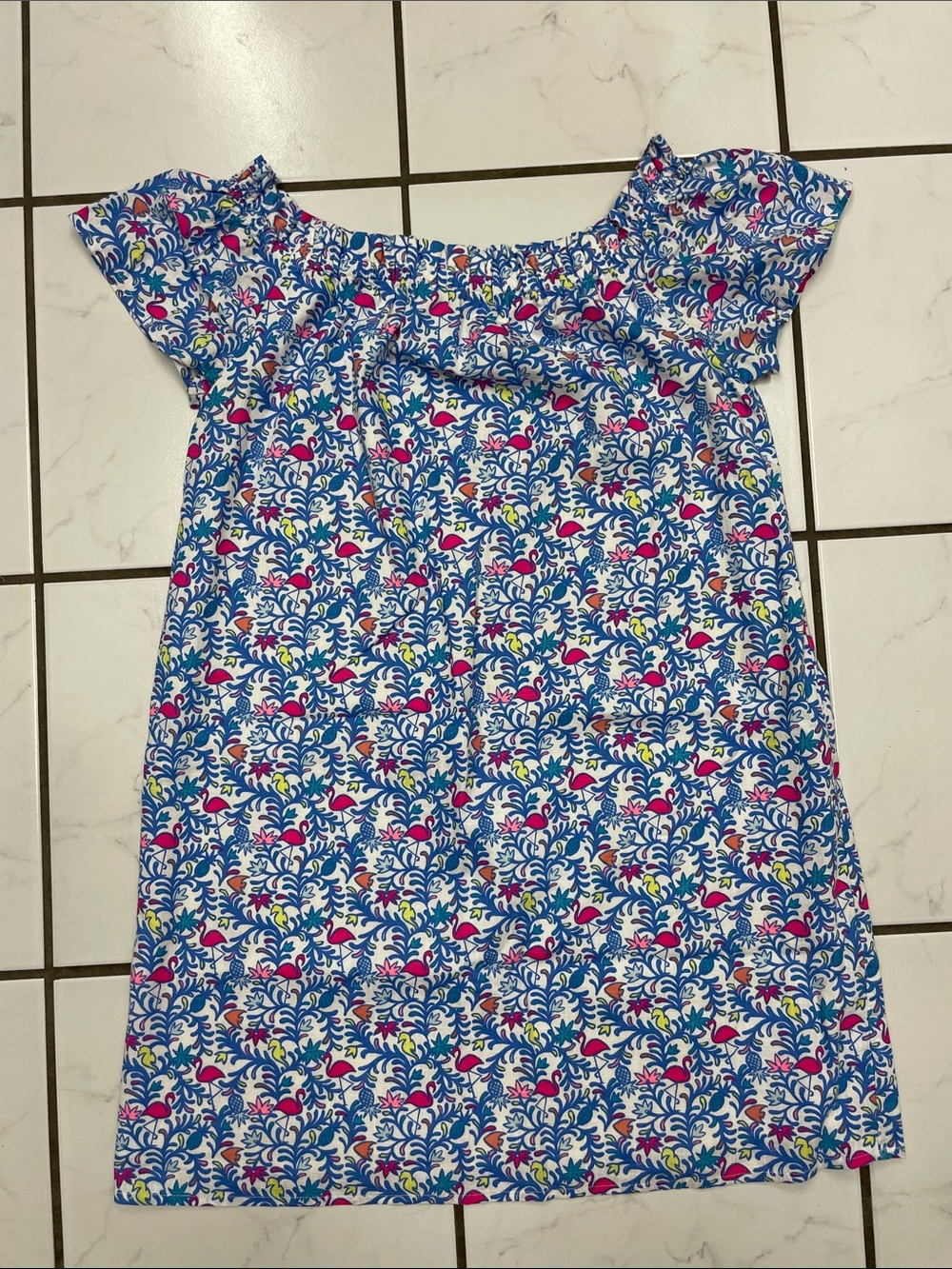 Vineyard Vines Women’s Tropical Flamingo Off-the-Shoulder Shift Dress Size Small